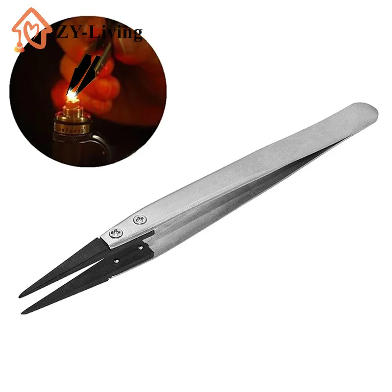 1Pcs Antistatic Tweezers, Plastic Tipped Tweezers, Electrician Tweezers Curved Flat Interchangeable Tip Antistatic Fixture Quake