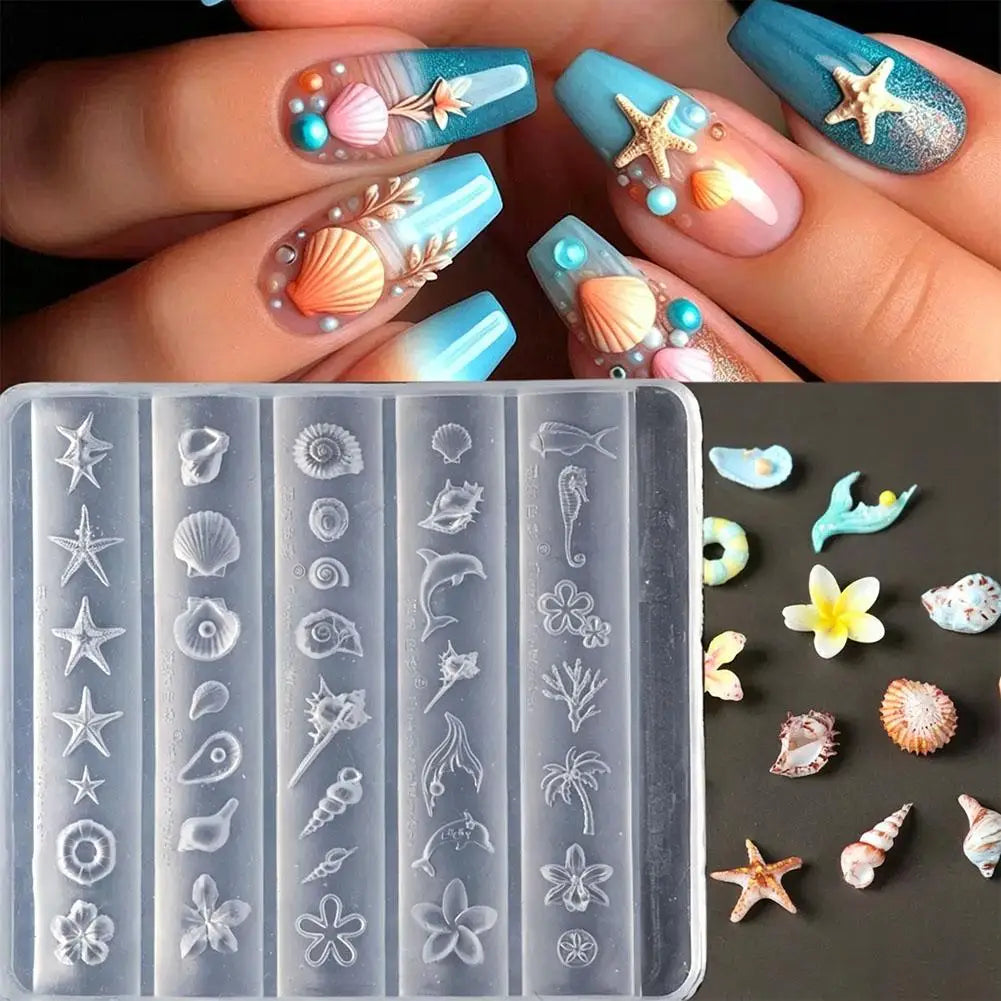 Flower Sea Shell Conch Coral Starfish 3D Acrylic Nail Mold Nail Decorations DIY Resin Manicure Mold Nail Art Mold Quake