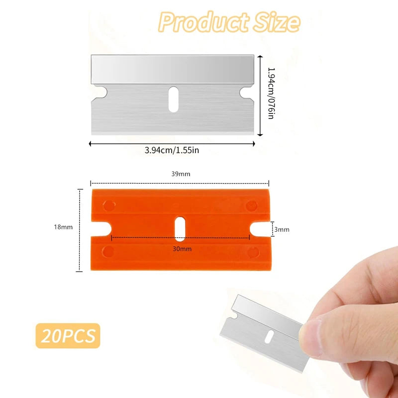 Decals Window Glass Razor Scraper Blades 20Pcs Plastic Scraper Replacement for Car Sticker Remover Clean Scraper Glue Remover Quake