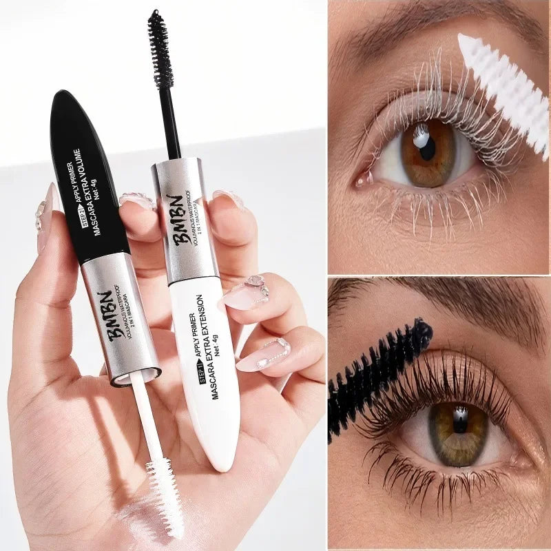 2 in 1 4D Silk Fiber Lash Mascara Black Waterproof Volume Double Lengthening Curling Waterproof Mascara for Eyes Quake