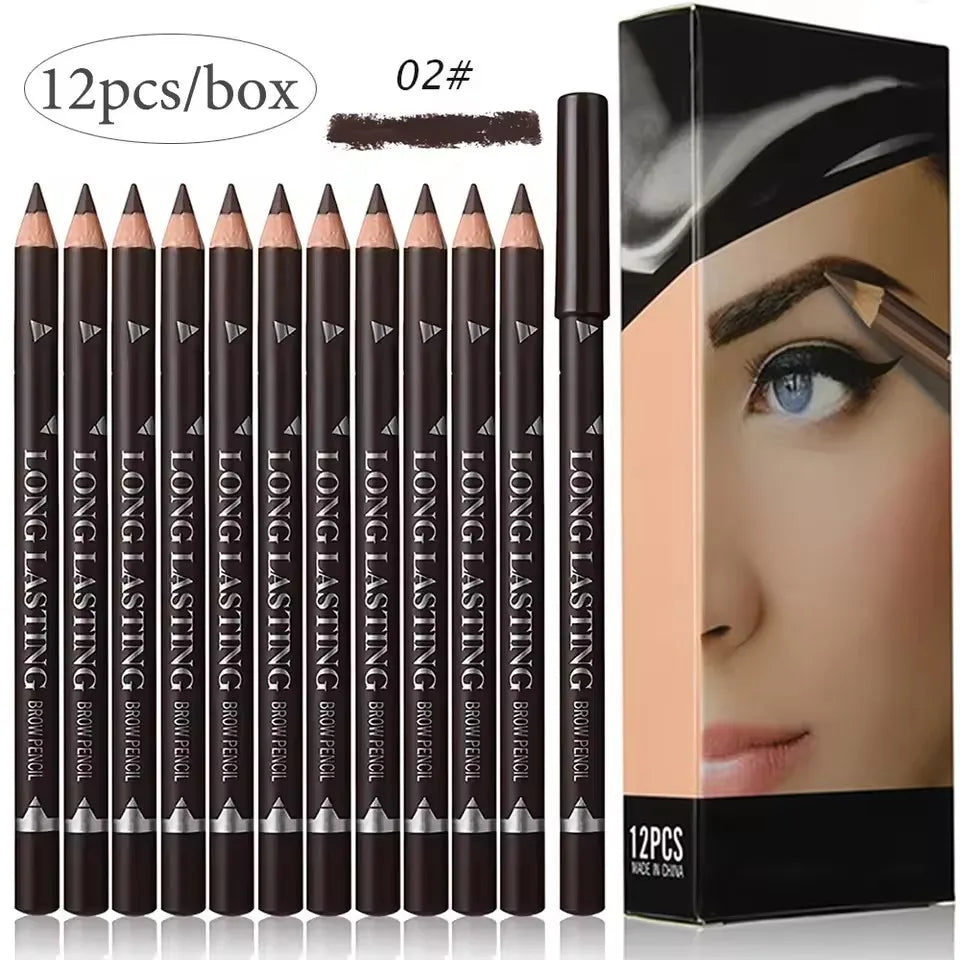 6/12Pcs Eye Brow Pencil Waterproof Professional Women Eye Makeup Pen Easy Color Natural Black Brown Cosmetic Beauty Eyebrow Tool Quake 12pcs Brown 02