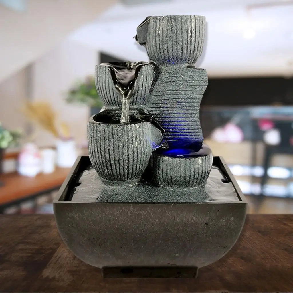 Tabletop Water Fountain Meditation w/ Lights Office Bedroom Decoration Arts Quake Style 1