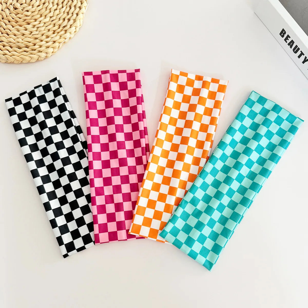 Chequered Headband Fashion Plaid Widened Elastic Headband Hair Styling Accessories for Sports Fitness Sweat-absorbing Hairband Quake