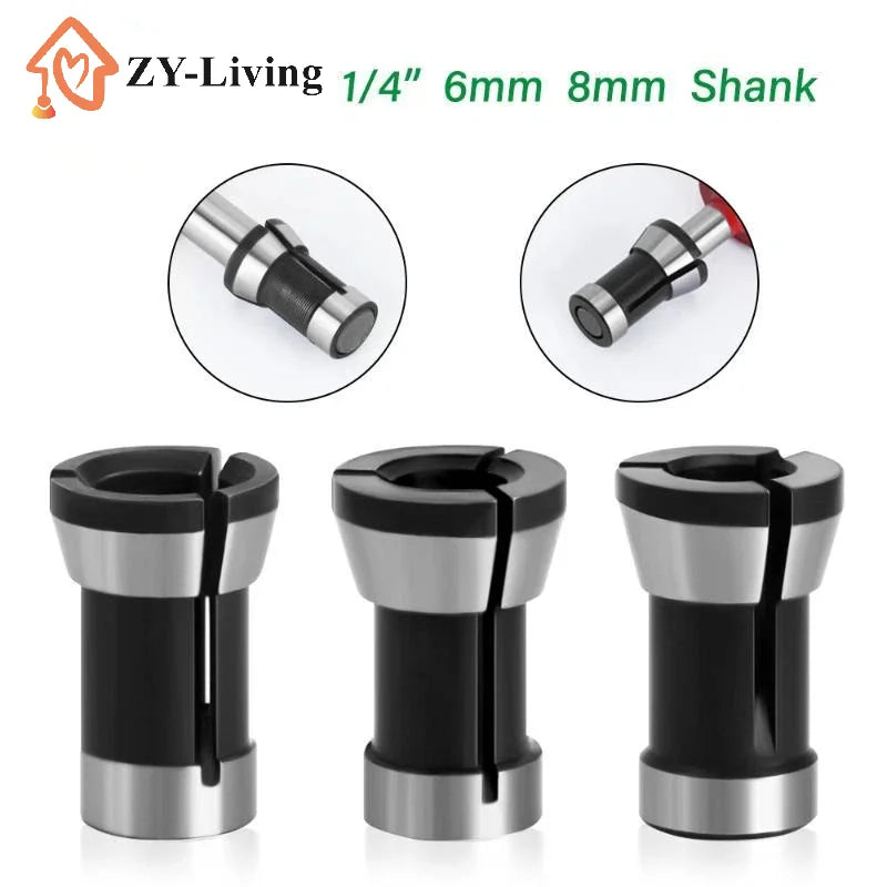 1Pcs High Precision Router Collet Durable Steel 6mm 6.35mm 8mm Quarter Inch Shank For Milling Cutter Woodworking Use Quake