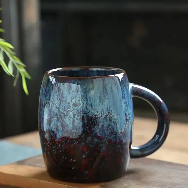 Creative and Personalized Mug Large Capacity Simple Ceramic Men's and Women's Couple Japanese Style Coffee Cup Quake 1PC-blue 401-500ml