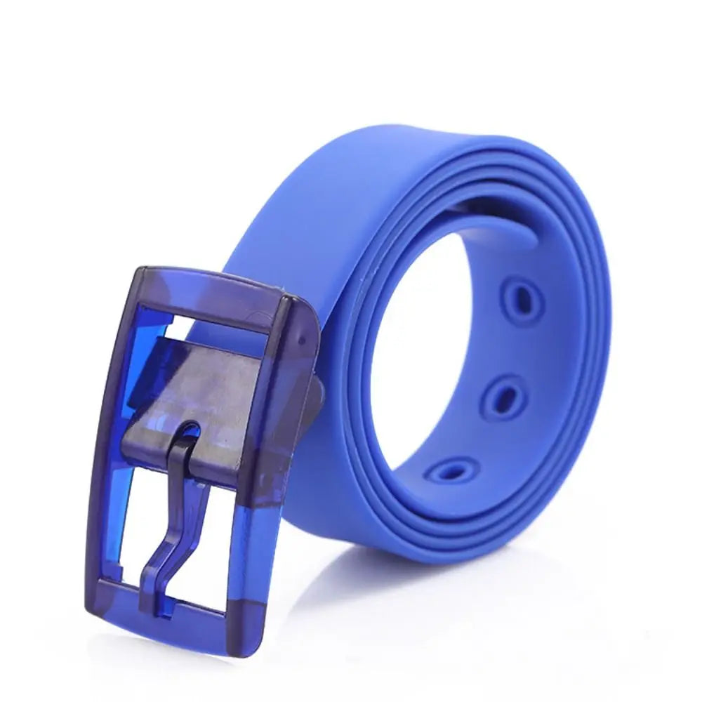 Fashion Luxury Brand Design Silicone Belt Couple Casual Square Pin Buckle Belt Metal Free Waistbands Quake blue