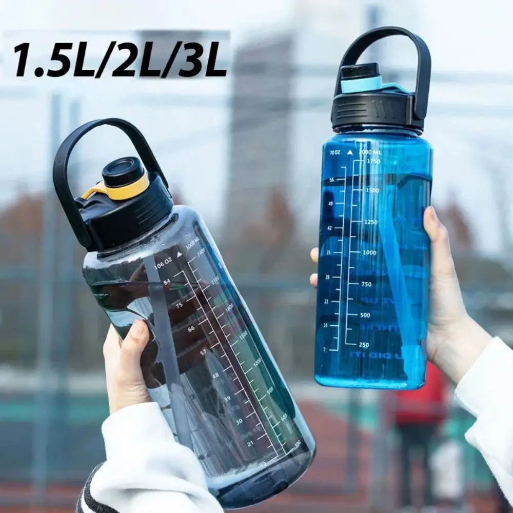1.5L/2L/3L Sports Water Bottle Portable Leakproof Large Capacity Water Jugs Lightweight with Time Marker Clear Drink Bottle Quake