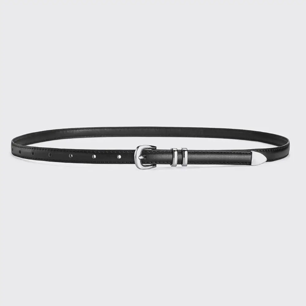 Trend Luxury Design PU Leather Belt Casual Retro Silver Pin Buckle Waistband Versatile Thin Belts Quake