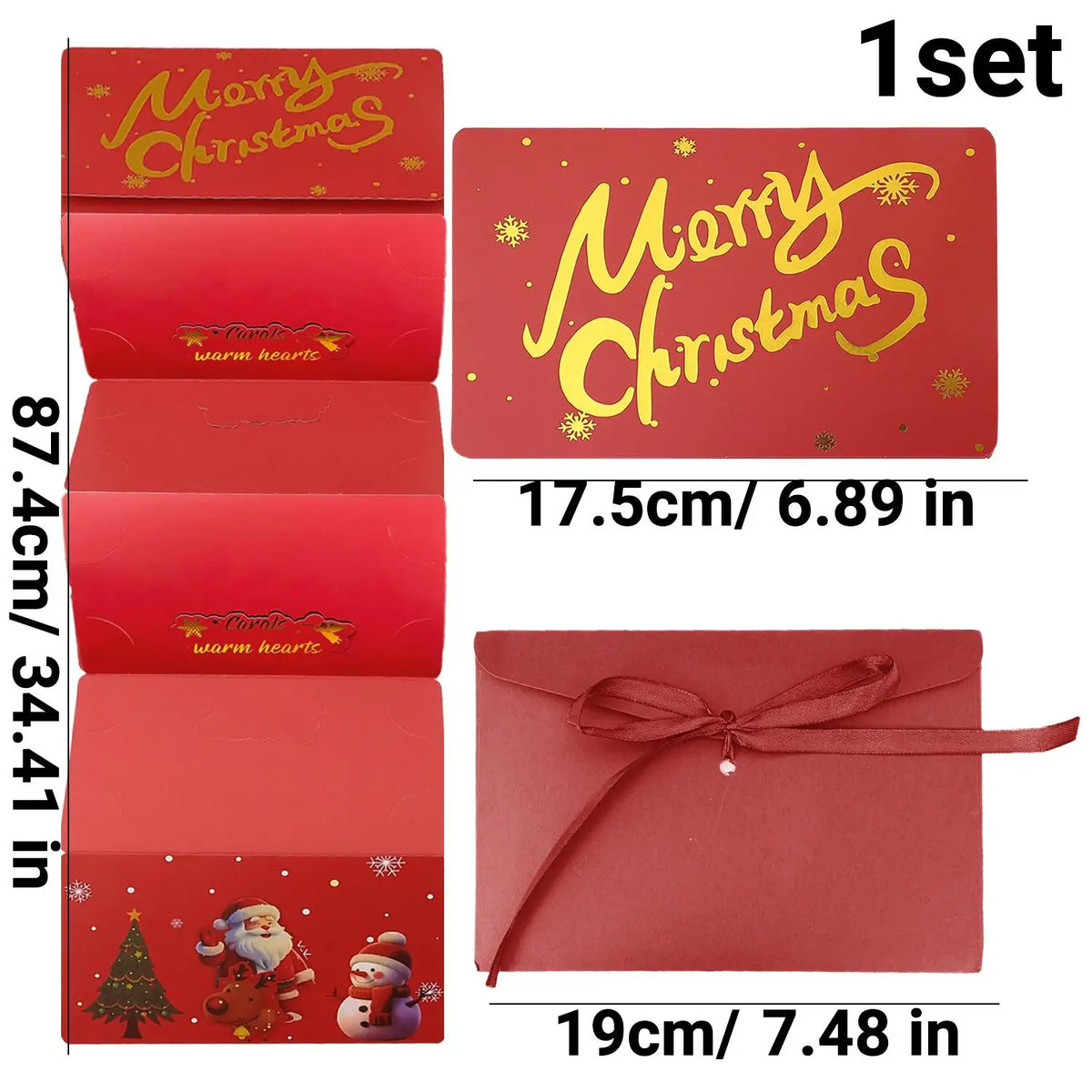 Cute Santa Claus Christmas Folded Envelope Multi Slot Cash Money Holder Gold Foil Folding Gift Card Pocket Festive Party Supply Quake Red as show