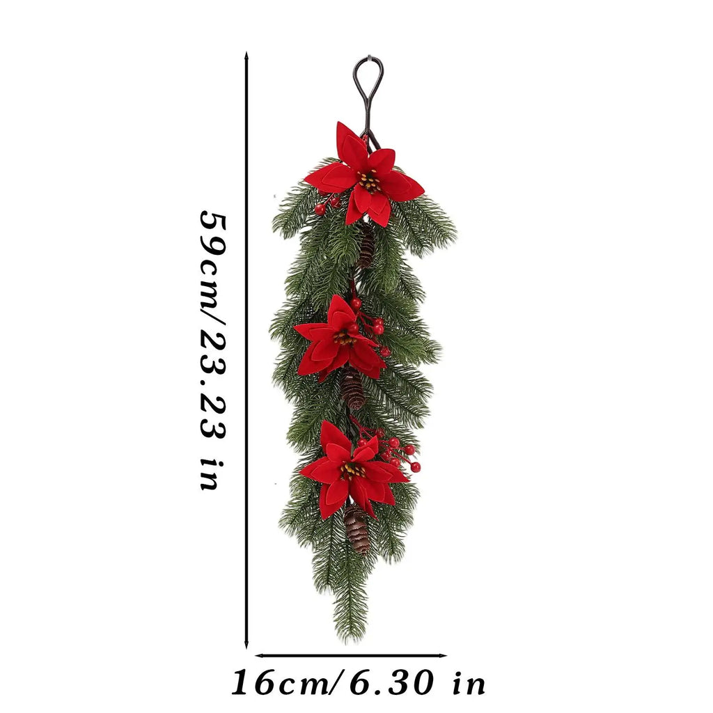 Christmas Artificial Hanging Vine Branch with Red Berries Pinecones Christmas Home Party Fake Plants Decorations for Door Window Quake B