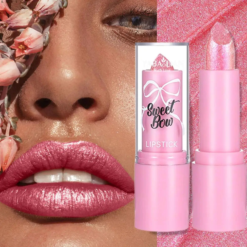 Metallic Pink Glitter Lipstick Long Lasting High Shine Diamond Nude Shimmer High Impact Full Coverage Sexy Lip Makeup for Women Quake