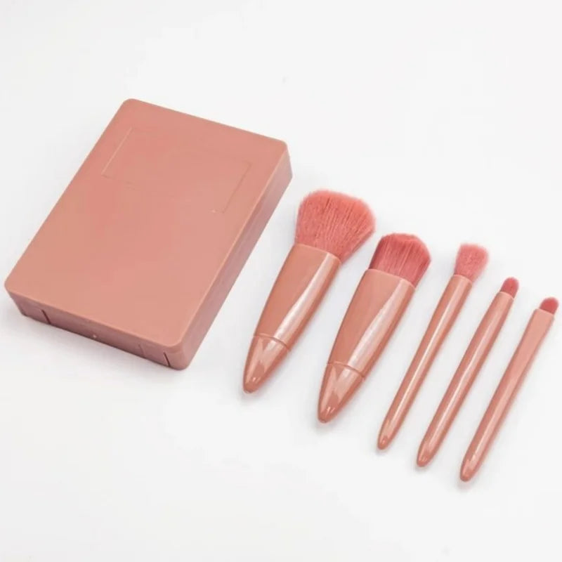 Mini Makeup Brush Set With Mirror Case Portable Travel Cosmetic Brushes Soft Synthetic Bristles Facial Quake