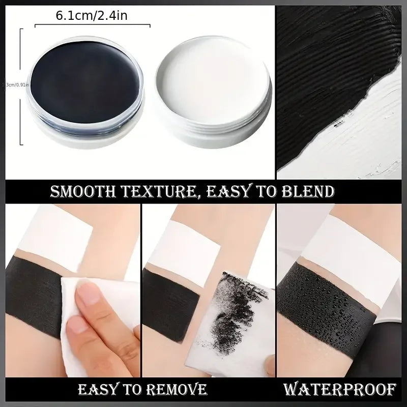 30g Black White Red Monochrome Body Paint Cosplay Face Paint Paste Halloween Party Waterproof Makeup Body Paint Set with Brushes Quake