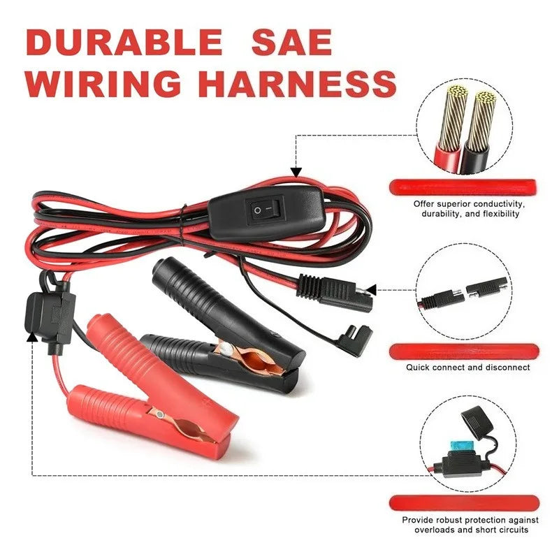 10/12AWG SAE Alligator Clip Harness 12V Quick Break Power Cord with On‑Off Switch and Fuse Protection for Solar Battery Charging Quake
