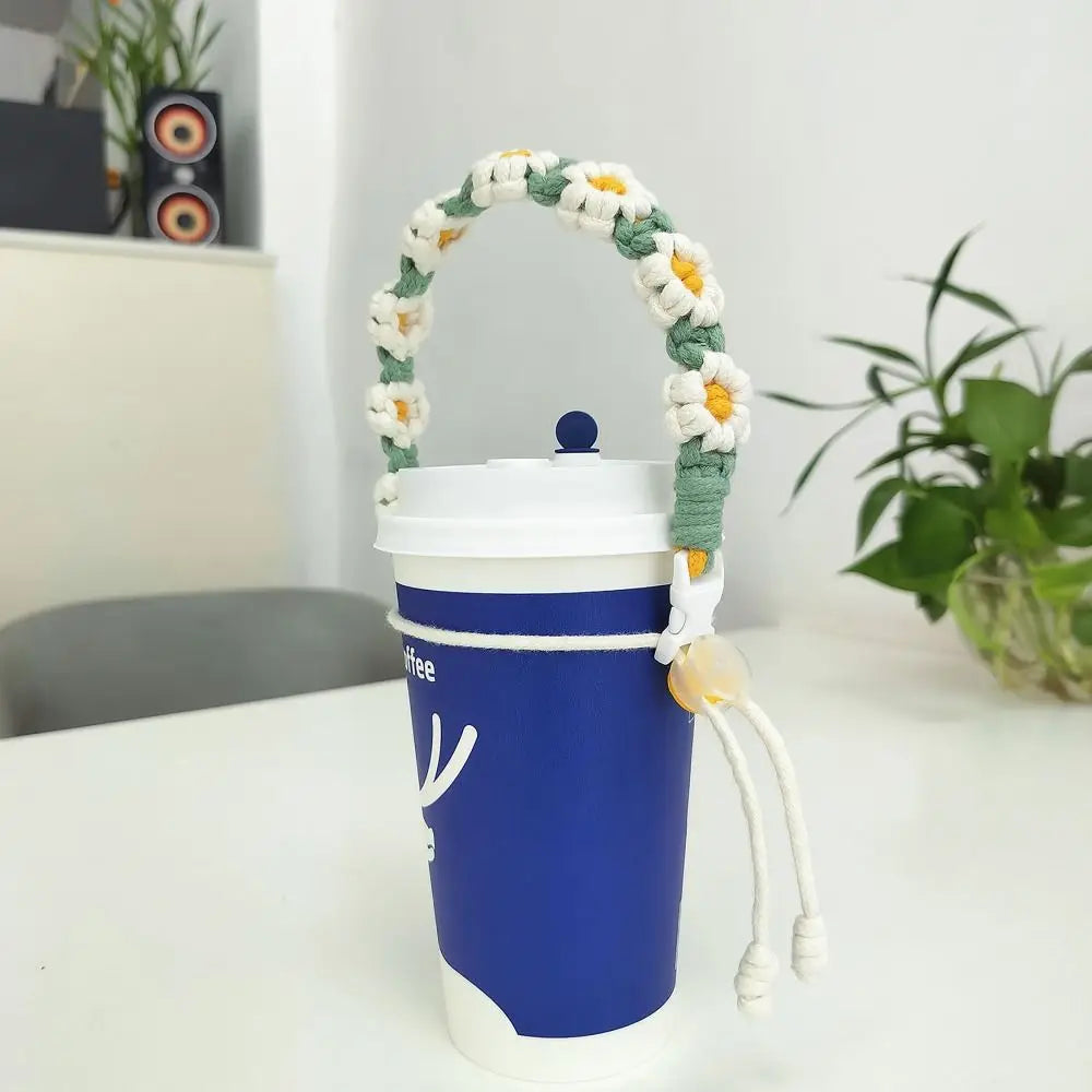 Portable Flower Water Bottle Handle Handmade Leakproof Packaging Strap Coffee Mug Accessory for Coffee Milk Tea Cup Quake