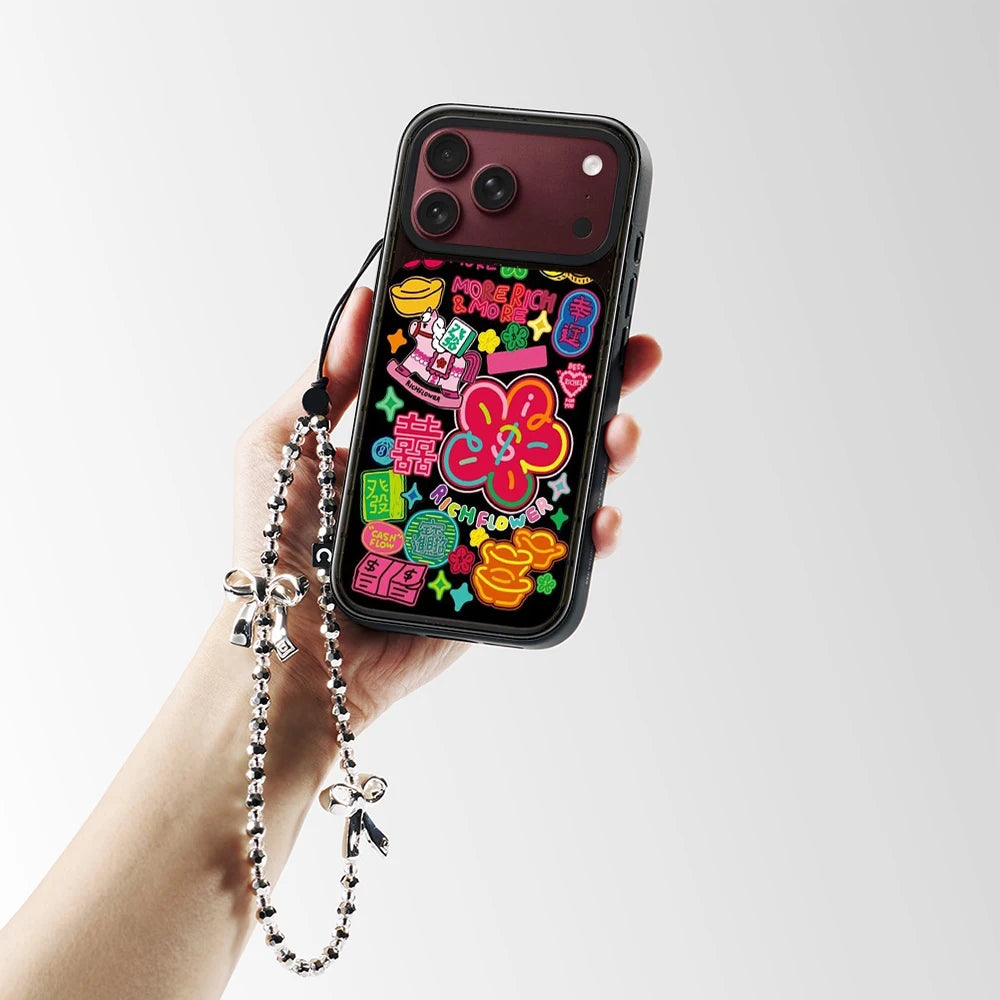Eat Well Pattern Glaze / Mirror Surface Impact Black Border Magnetic Case: Compatible with IPhone 18 17 Pro Max 18Pro Quake