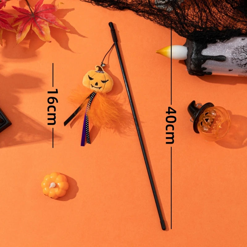 Cat Toy Funny Cat Stick Halloween Pet Toy Pumpkin Ghost Spider Cat Toy Creative Interactive Indoor Toy Gift Pet Holiday Supplies Quake