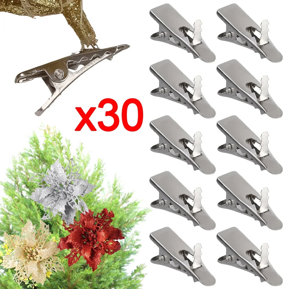 10/30Pcs Mini Metal Clips for Christmas Flowers Christmas Tree Flower Ornament Fixed Clip Xmas Party Garland Decorations Supply Quake