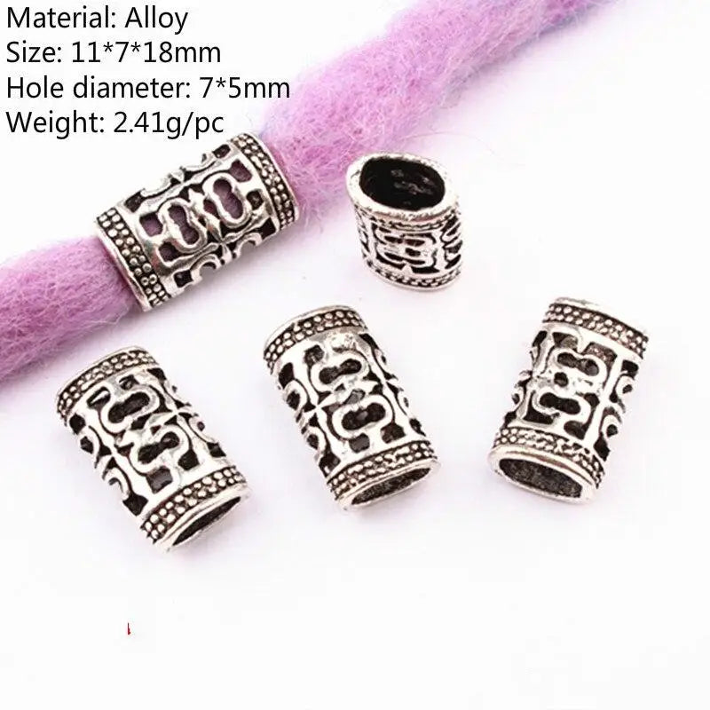 5Pcs Metal Hair Rings Beads Cuffs Tubes Charms Hair Braider Tool Dreadlock Dread Hair Braids Jewelry Decoration Accessories Quake NO.2 5pcs