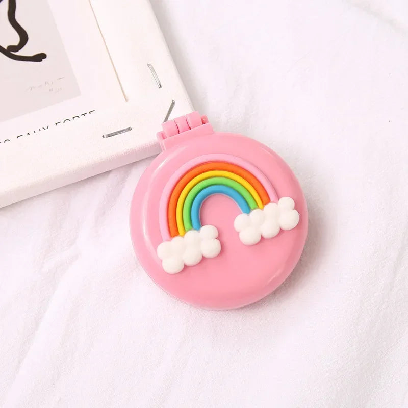 New Strawberry Folding Air Bag Combs with Mirrors Compact Pocket Size Travel Hair Brush Cosmetic Mirrors Head Massager Relaxing Quake Rainbow