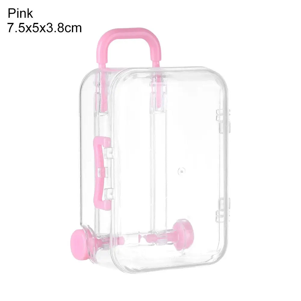 Fashion Plastic Mini Suitcase for Dolls Miniature Toys Trunk Dollhouse Decoration Lovely Small Clutch Jewellery Box Doll Handbag Quake Pink-7.5x5x3.8cm