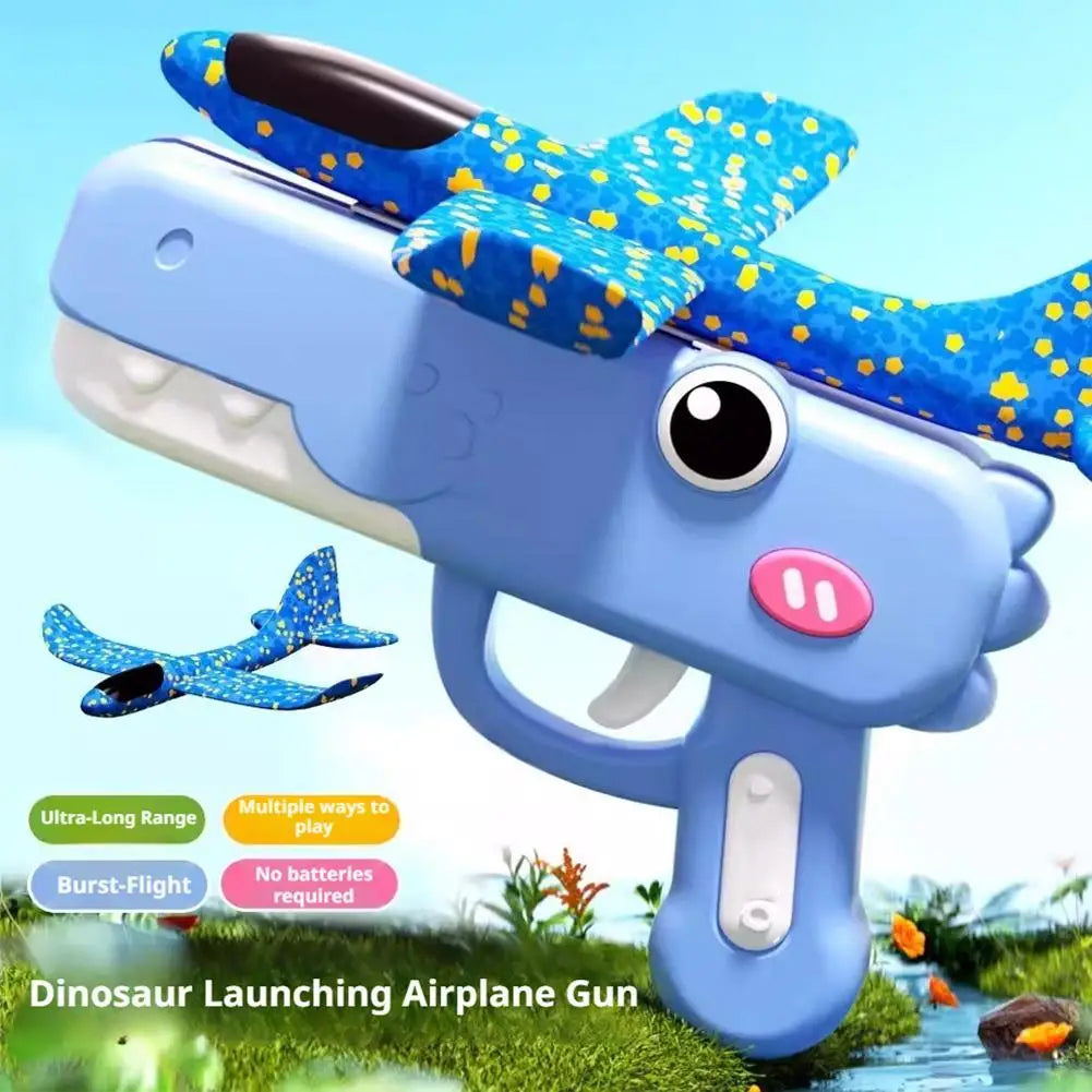 Catapult Plane Toy Gun Foam Airplane Launcher 10-18M Range 2 Flight Modes Glider Outdoor Sport Toy for Kids Boys Girls Gift Quake