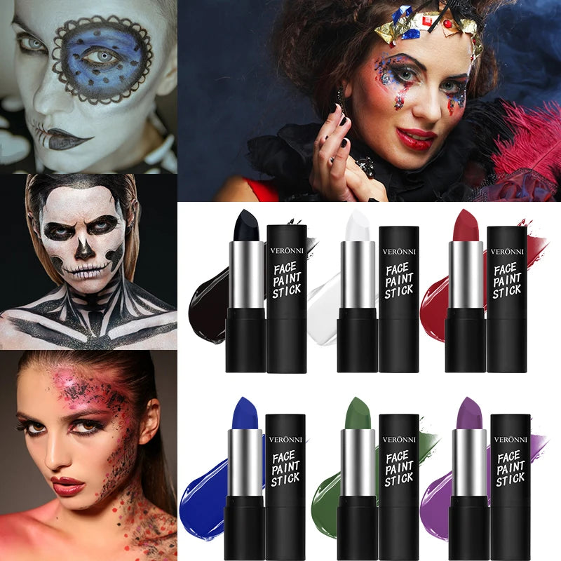 6 Colors Oil Face Body Paint Stick Cream Eyeblack Tube Black Body Painting Blendable Sticks For Halloween Cosplay Joker Makeup Quake