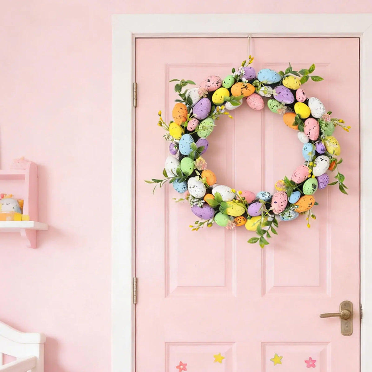 Spring Door Wreath Artificial Floral Easter Garland for Home Window Holiday Party Decor Indoor Outdoor Decorative Pendant Quake