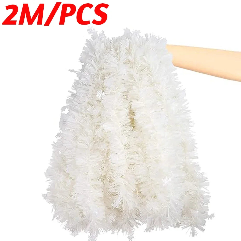 White Christmas Tinsel Ribbons DIY Garland Xmas Tree Hanging Ornament Halloween Wedding Birthday Party Home Decoration Supply Quake White 12M (6PCS)