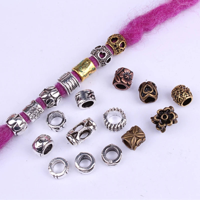 5 Pcs Hair Braids Reggae Dirty Braid Decorative Beads Styling Tools Silver Gold Dread Dreadlock Beads Rings for Hair Accessories Quake
