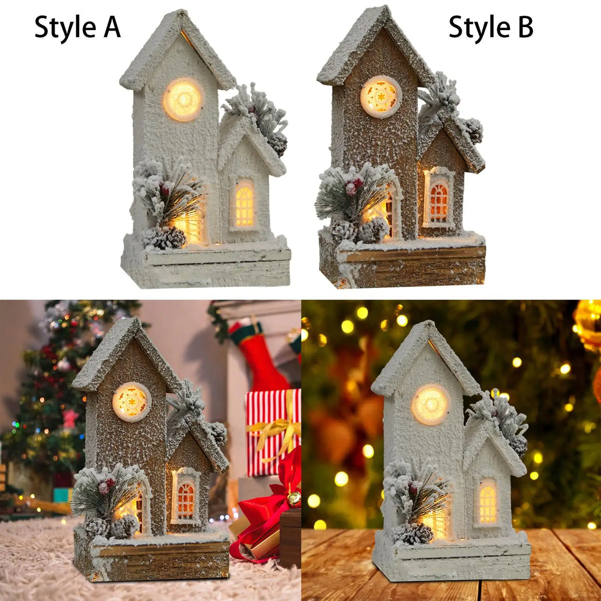 Wooden Christmas Village House Model with Light Xmas Displays Decorative 5.5x4x10.2inch for Living Room Lightweight Versatile Quake