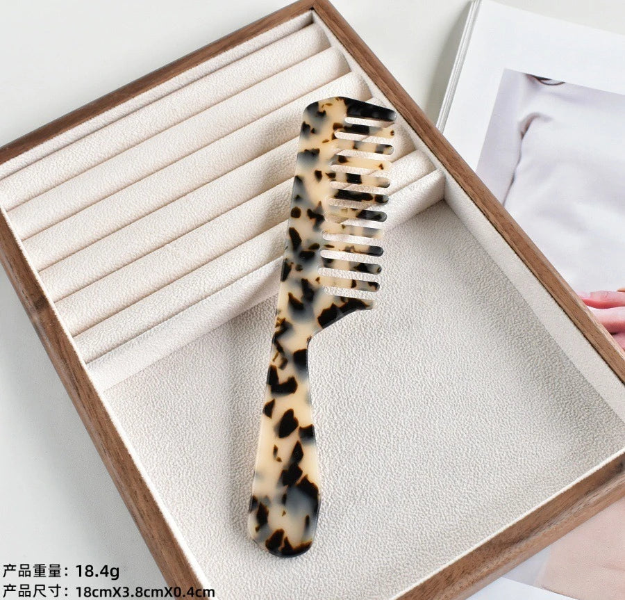 Acetic Acid Wide Teeth Comb Long Handle Women Girls Smooth Hair Comb Portable Traveling Styling Comb Comfortable Holiday Gifts Quake NO.7