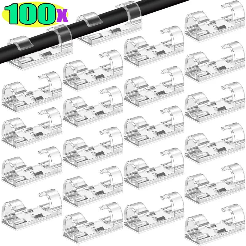100/20PCS Transparent Plastic Wire Manager Self Adhesive Fixed Wire Clips Storage Tool Home Office Fixed Clamp Wire Winder Hook Quake