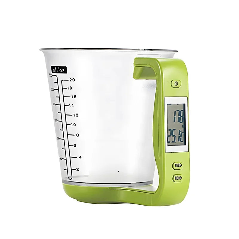 1000g/1g Measuring Cup Scale Kitchen Scales LCD Display Kitchen Mixing Bowl Temperature Measurement Cups Kitchen Baking Tools Quake green