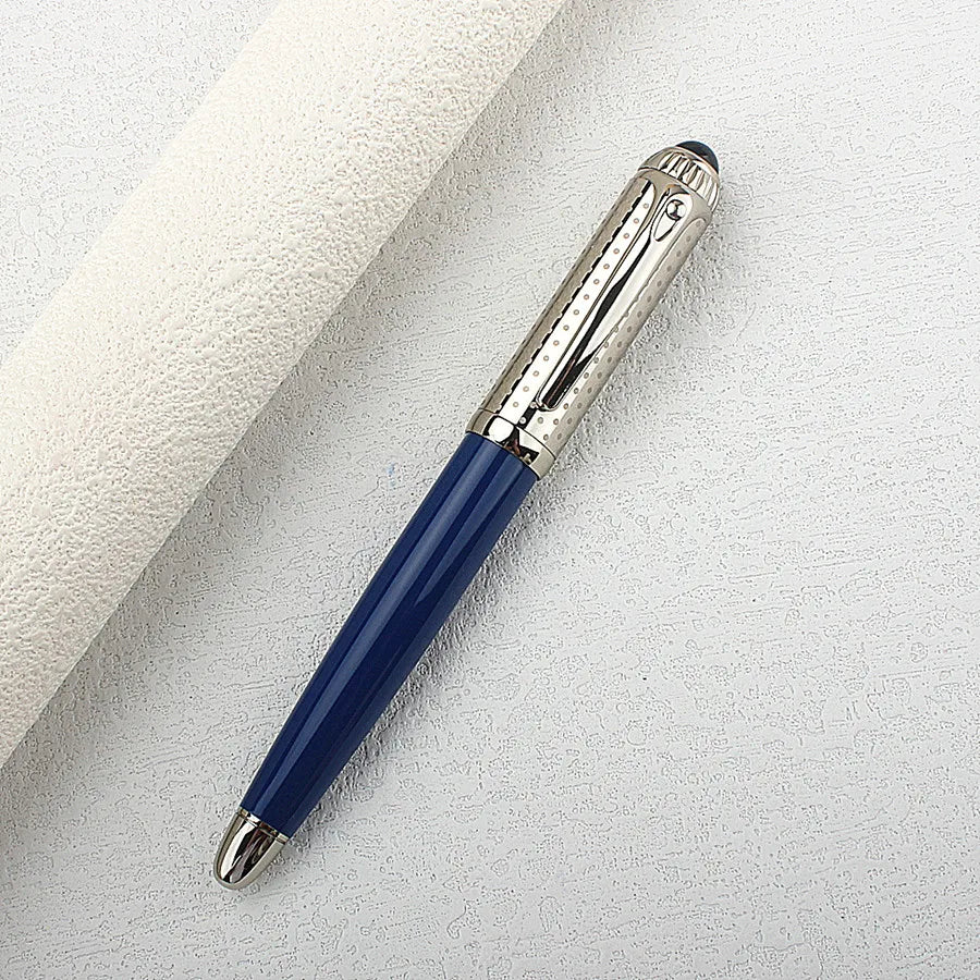 Luxury Business Blue Big Size Metal Rollerball Pen / Ballpoint Pen Silver Clip Blue Ink for Writing Office Writing Gift Pen Quake