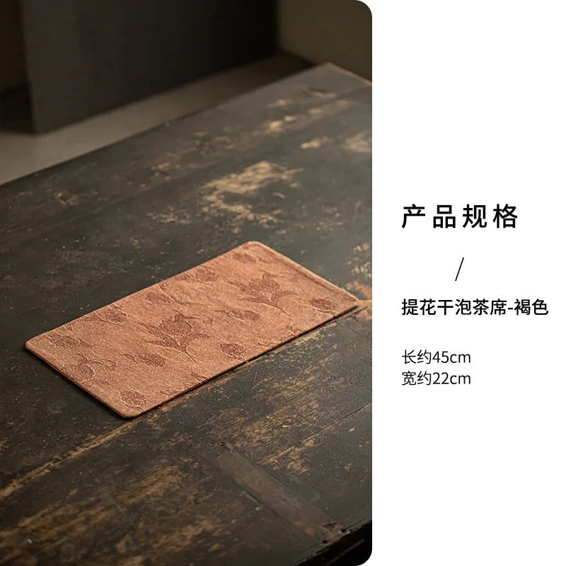 Jacquard Dry Tea Mat Waterproof Tea Mat Kung Fu Tea Set Accessories Fabric Heat-resistant Tea Table Mat Chinese Zen Table Quake Dry Tea Mat - Brown