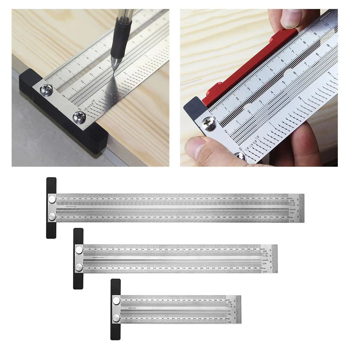 Hole Scale Ruler Woodworking Scribing Mark Line Gauge Carpenter Quake 200mm