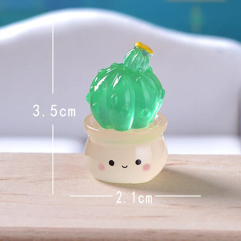 6/1Pcs Luminous Mini Cactus Figurines Cute Resin Succulents Plant Car Ornaments Toys Glowing Microlandscape Garden Decoration Quake 05 3PCS