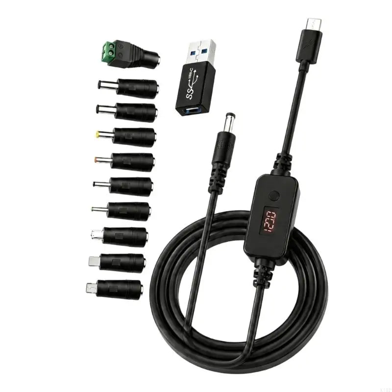 USB C to Round Tip Power Cable with Digital Readout, Voltages Adjustable 5V-20V Output for Worktable Electronics Use 120cm K1KF Quake with converter CN