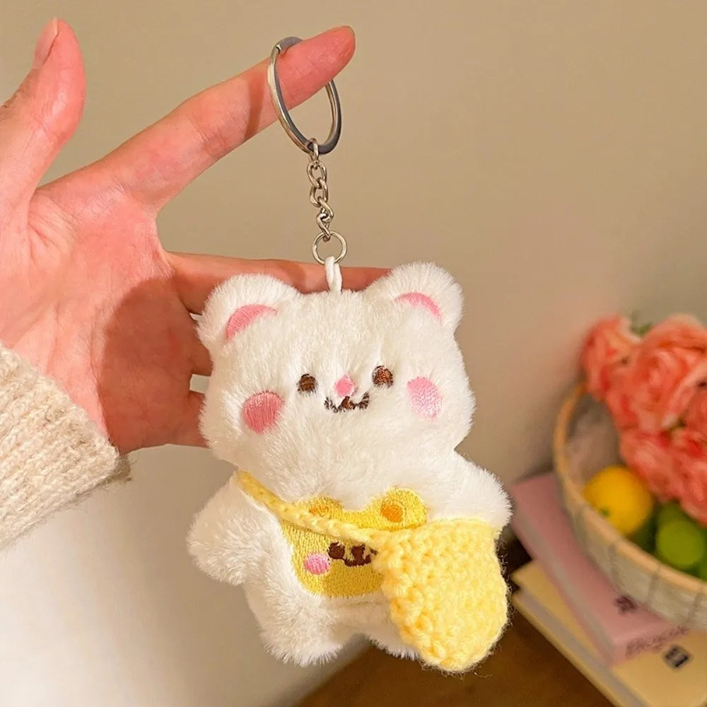 Kawaii Soft Plush Keychain 10cm Mini Stuffed Key Ring Plush Cat Doll Pendant Car Accessories Quake
