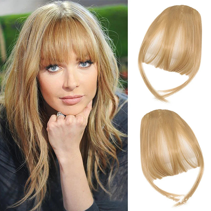 Synthetic Fake Air Bangs Natural Hair Extension Front Fringes Hairpiece Black Brown Clip In Bangs Double Sideburns Hair Styling Quake Style10