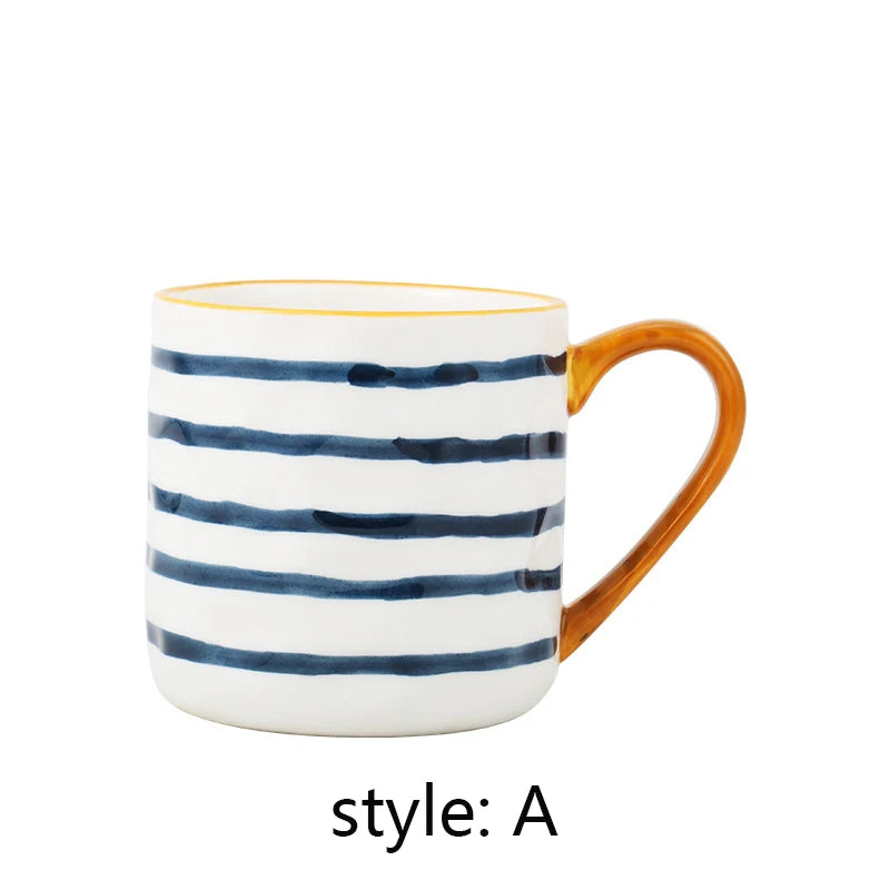 YWDL 400ml Ceramic Coffee Mug Heat-Resistant Breakfast Milk Oats Cup with Handgrip Japanese Style Home Drinkware Gift Quake A 400ml