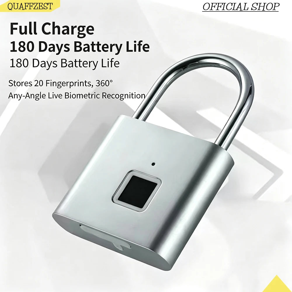 Smart Fingerprint Padlock Waterproof Fingerprint Keyless Door Lock Type C Rechargeable Security Padlock for House Quake