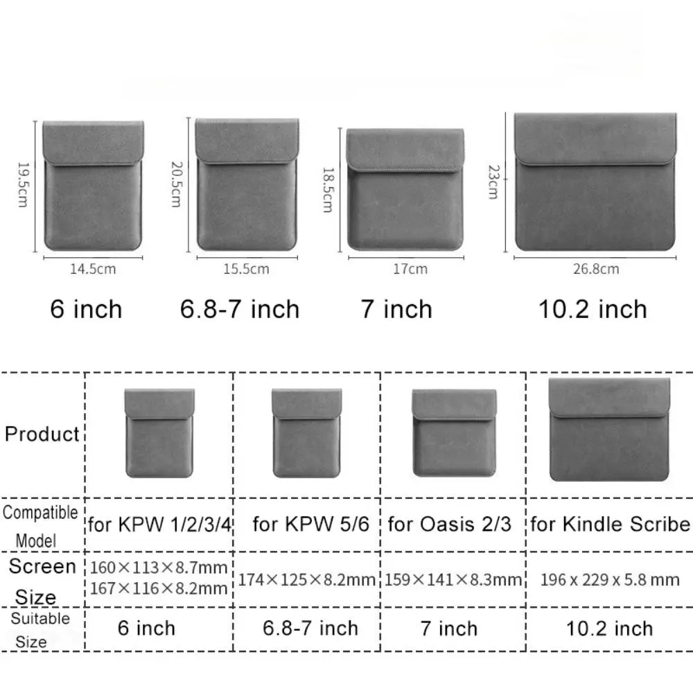 6.8 7 10.2 inch e-Reader Sleeve PU Leather 10/11/12th Generation Storage Bag Anti Scratch for Kindle Paperwhite/Colorsoft/Scribe Quake