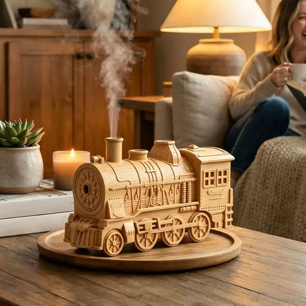 Vintage Train Humidifier Aromatherapy Diffuser Jellyfish Mist LED Light Remote Control Timer Christmas Decoration Gift Quake