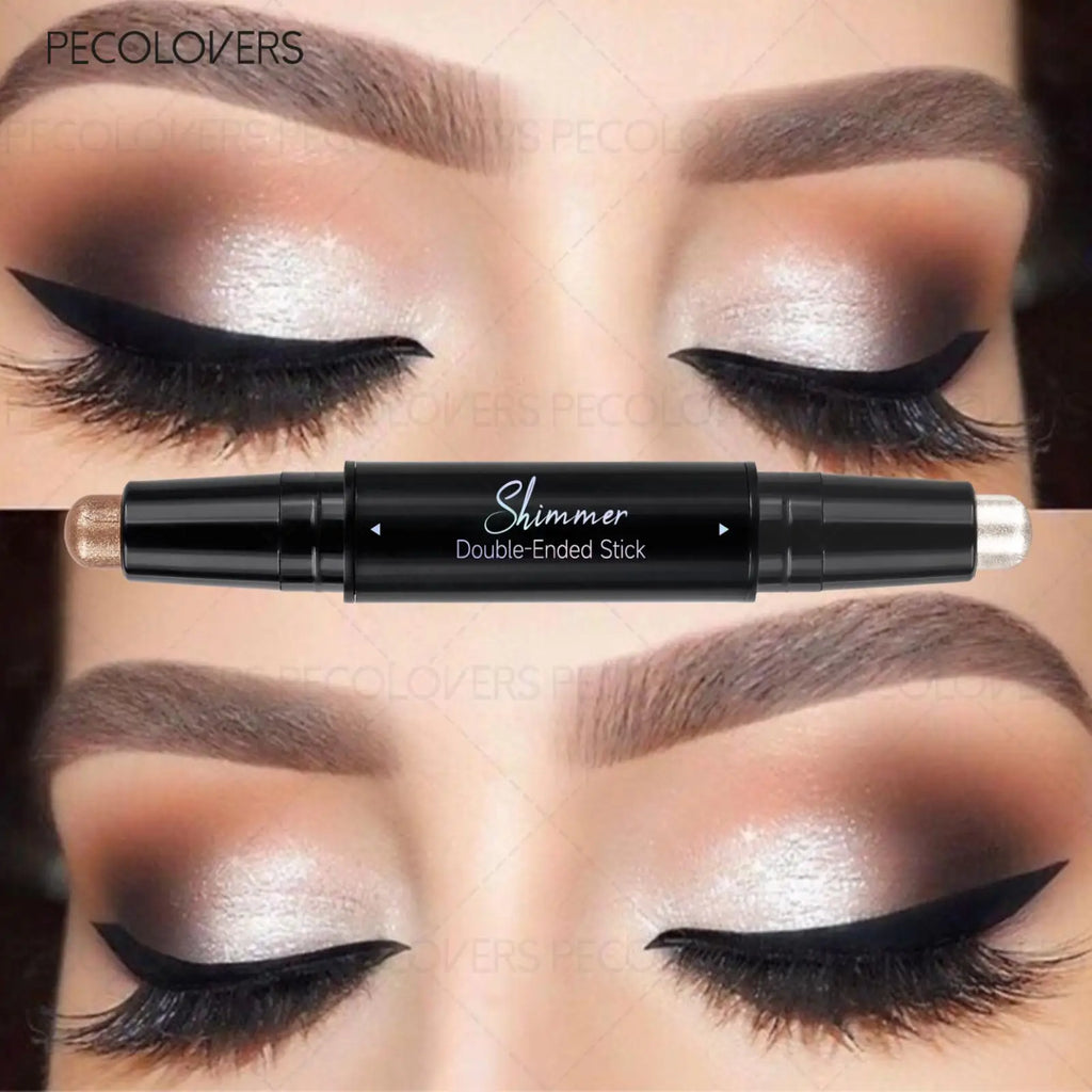 Double-ended Eyeshadow Stick, Eye Highlighter, Two-color Application, One-touch Setting, Waterproof, Eye Cosmetics Quake