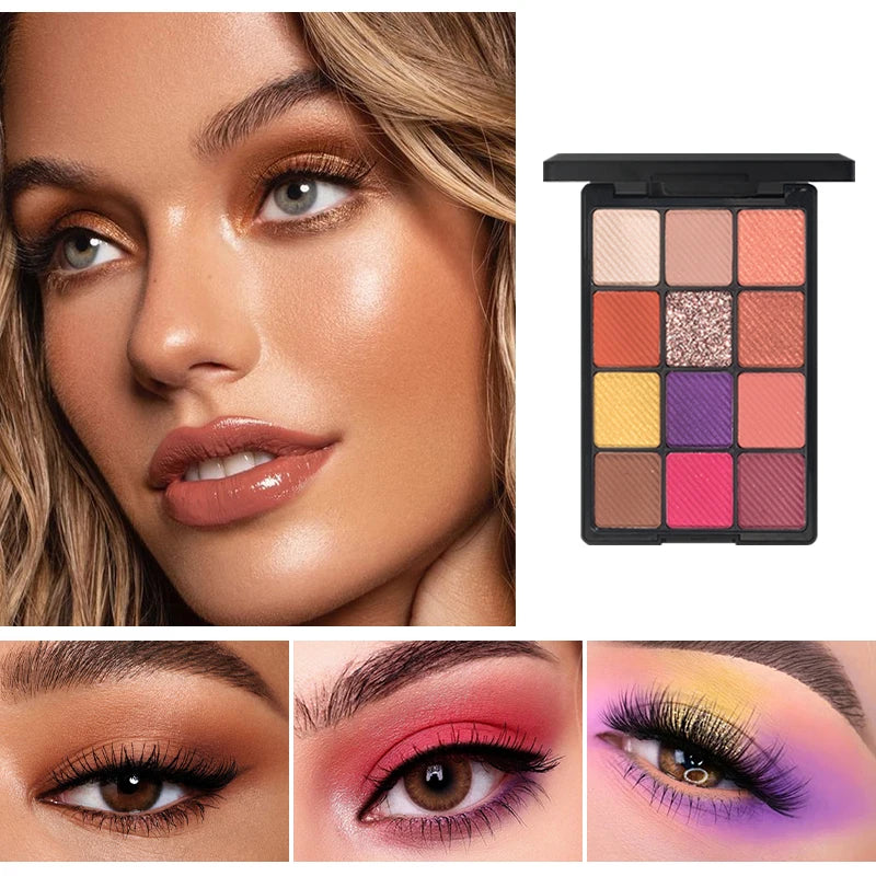 12-Color Glitter Eyeshadow Palette- Highly Pigmented,Long-Lasting Diamond Metal and Matte Shades for a Dazzling Eye Makeup Look Quake 02