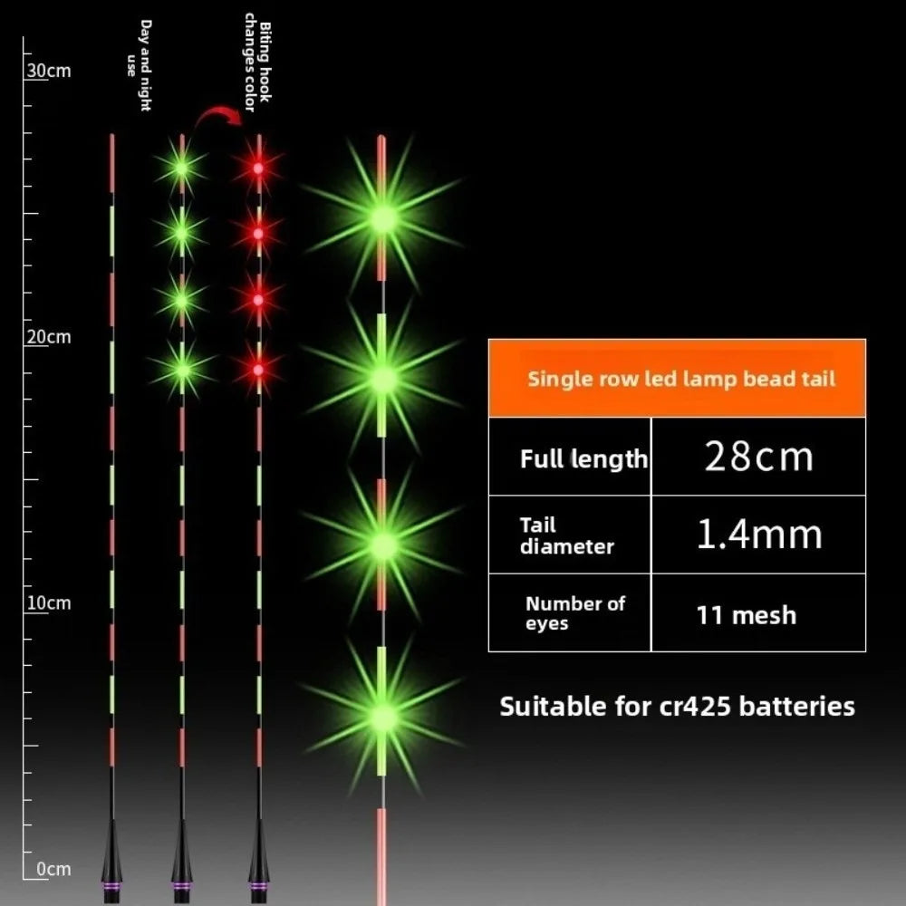 Super Bright LED Smart Float Top Luminous Ultra Sensitive Electronic Floats Smart Technology Electronic Design Fishing Buoy Quake Biting hook discolor 425 Single row-28cm