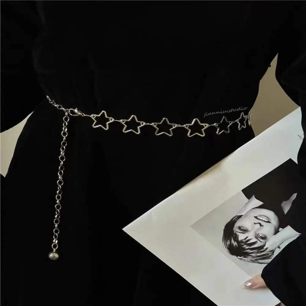 Punk Style Metal Waist Belts Retro Decorative Hollow Out Stars Dress Waist Chain Clothing Accessories Chain Belt Quake