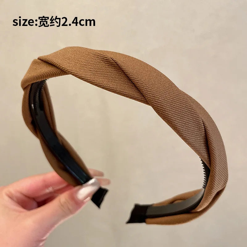 Solid Fabric Wrap Headband for Women Girls Sweet Elegant Headband Simple Hair Hoop Head Band Hair Ornament Fashion Accessories Quake khaki